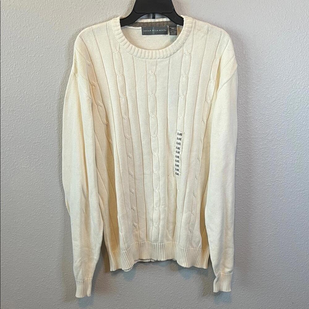 Oscar de la Renta Ivory Crewneck Cableknit Sweater Size XXL NWT * Flaws